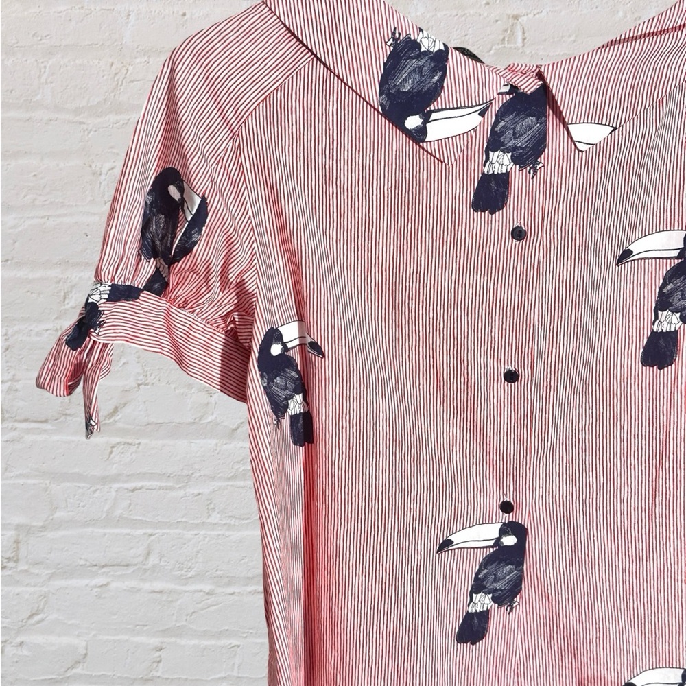 Zara Red Blouse with Ruffle Neckline - Picture 5 of 5